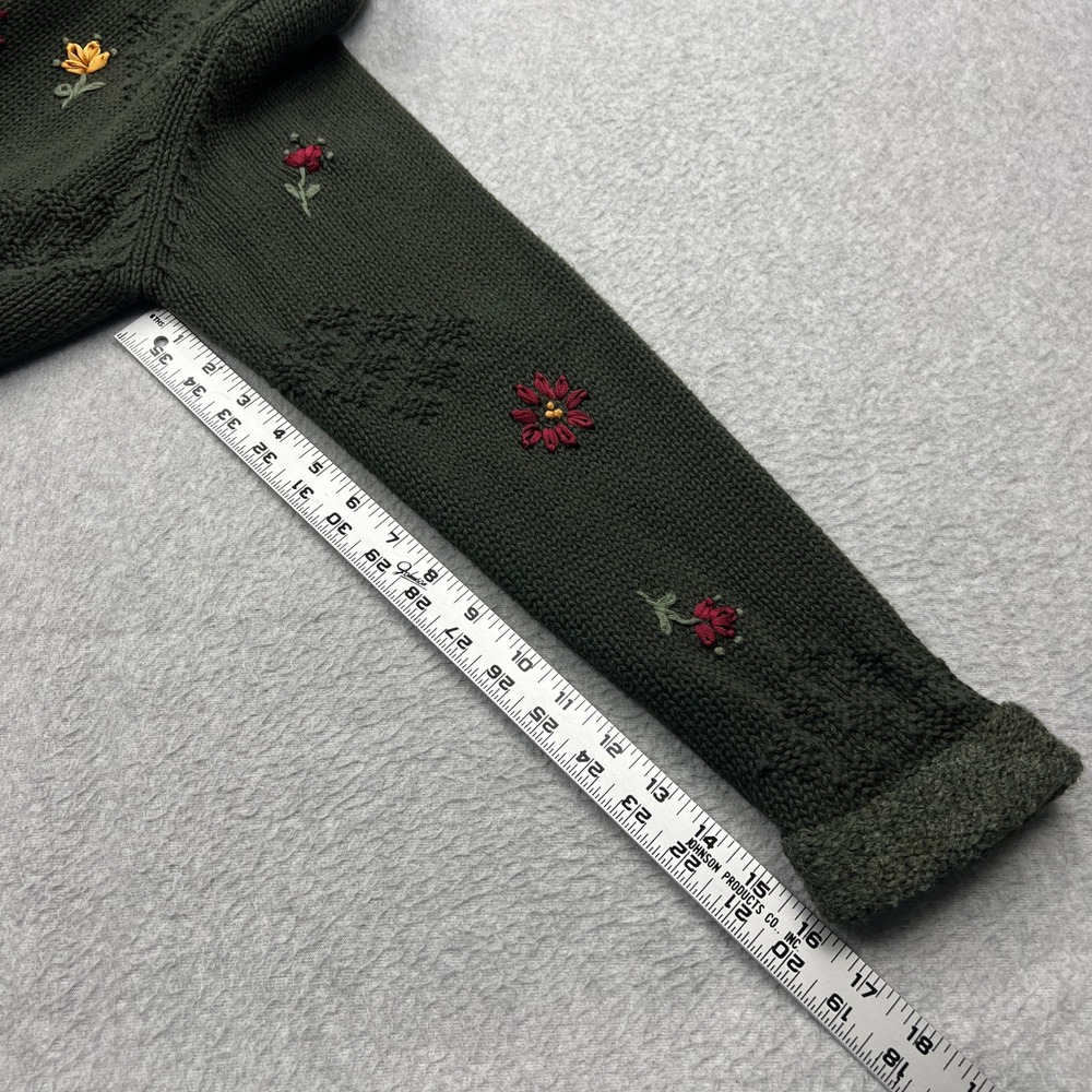 Christopher & Banks Sweater Women's Large Green Floral Hand Embroidered Cardigan - Picture 8 of 11